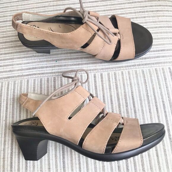 Abeo GEORGIA Tan Crisscross Lace Heeled Open Toe Gladiator Slingback Sandal - Picture 4 of 16